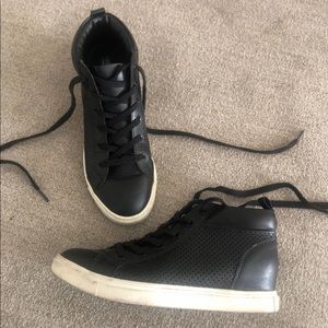 Black leather high top sneakers 9.5